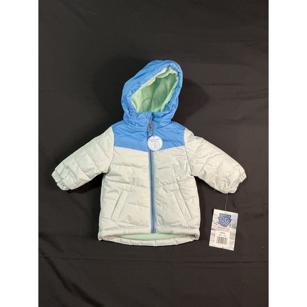 Whales Tail Performance Wear Puffer Jacket Blue Grey Fleece Lined 12M NWT